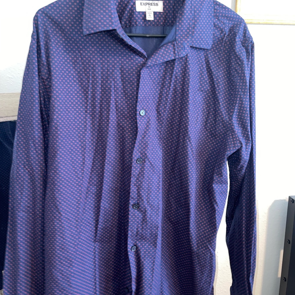 Express Men's Blue Patterned Shirt